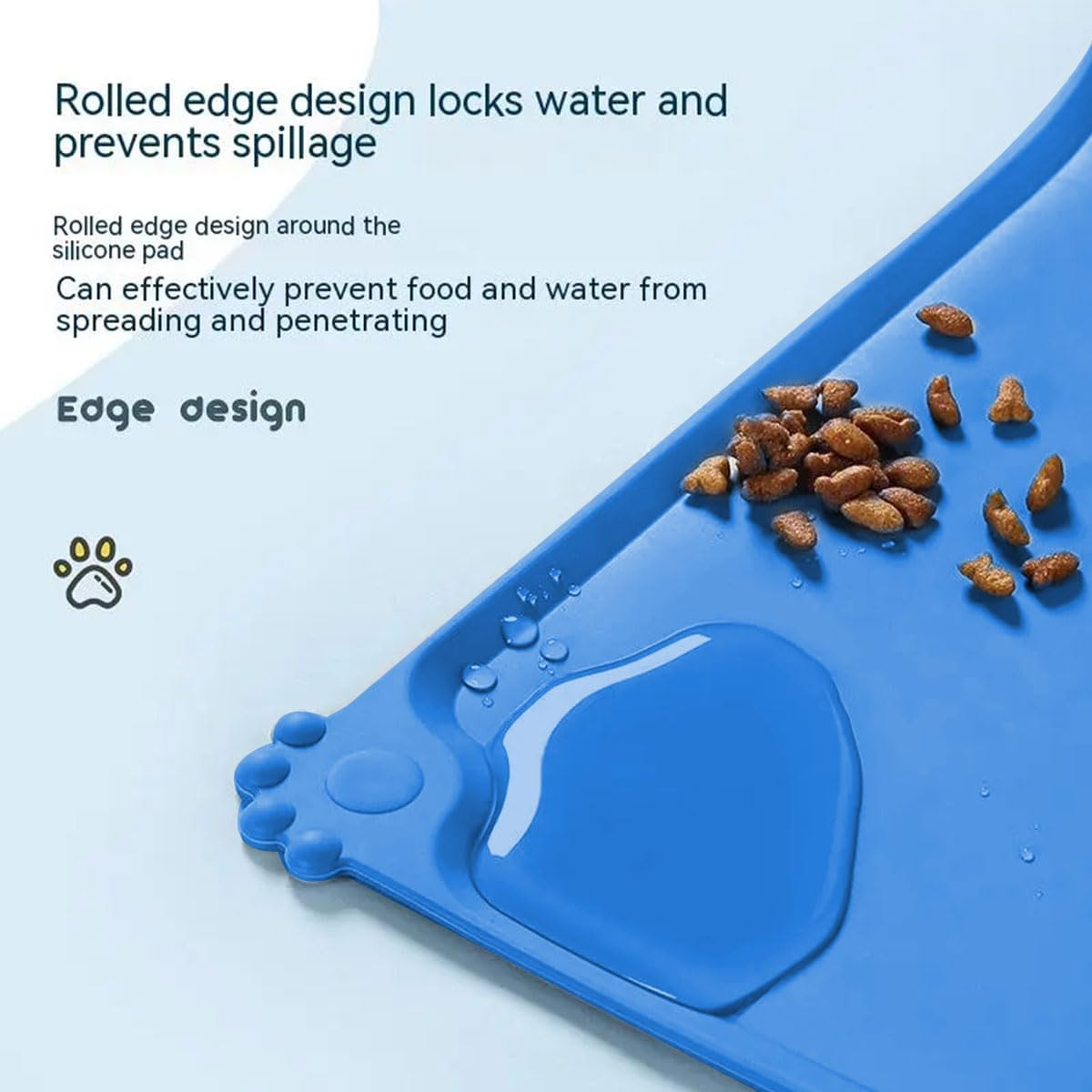 Non-Slip Dog Bowl Mat, Silicone Dog Bowl Mat, Dog Feeding Mat, Silicone Pet Food Mat, Waterproof Cat and Dog Mat, Suitable for Cats and Dogs, Blue, 48 X 30 Cm image number 1