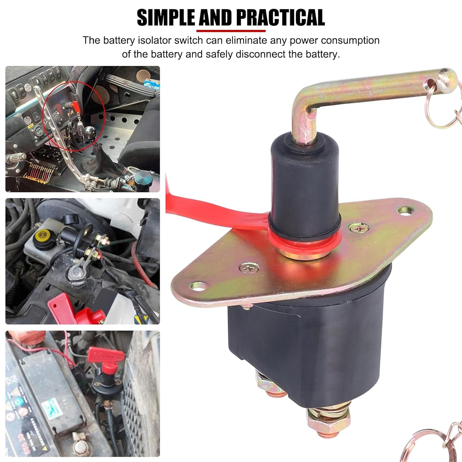 EVTSCAN 12V/24V DC 300A High Current Battery Isolator Cut off Switch, with Removable Key and Dust Cap, for Car, Truck, RV, Boat, Yacht image number 5
