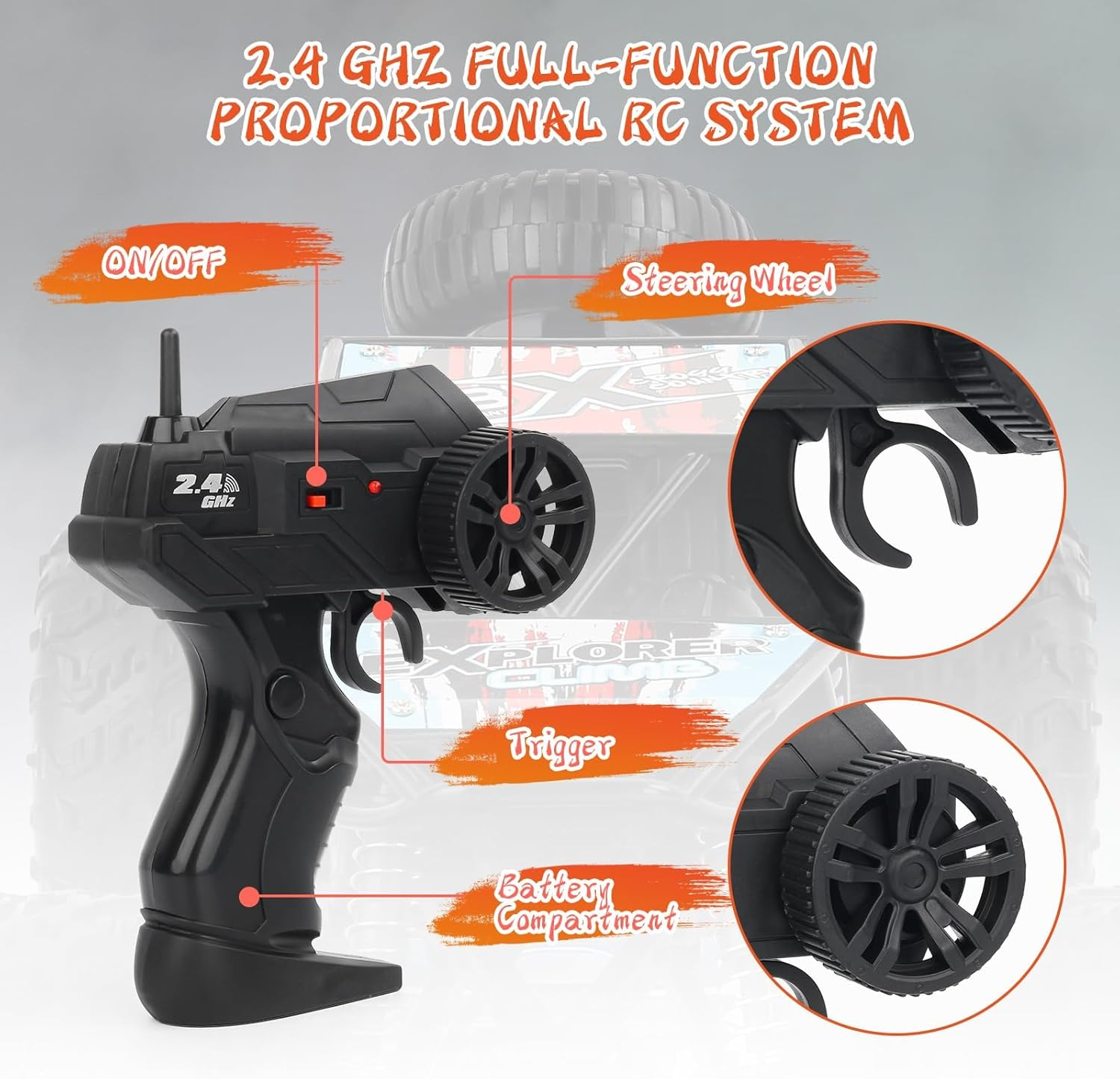 Besswin Remote Control Car,Rc Cars 1:18 Scale, 2.4Ghz off Road Monster Truck with 2 Rechargable Batteries up to 90 Mins Playtime with Shock Absorbers for Kids 3+ Years image number 4