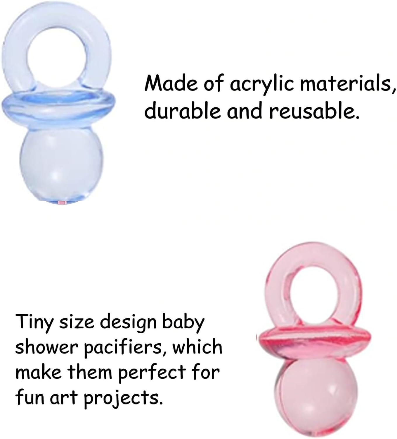 100-Piece Mini Clear Acrylic Pacifiers - Pink & Blue Dummy-Themed Baby Shower Decorations for Table Decor, Party Favors & Games image number 2