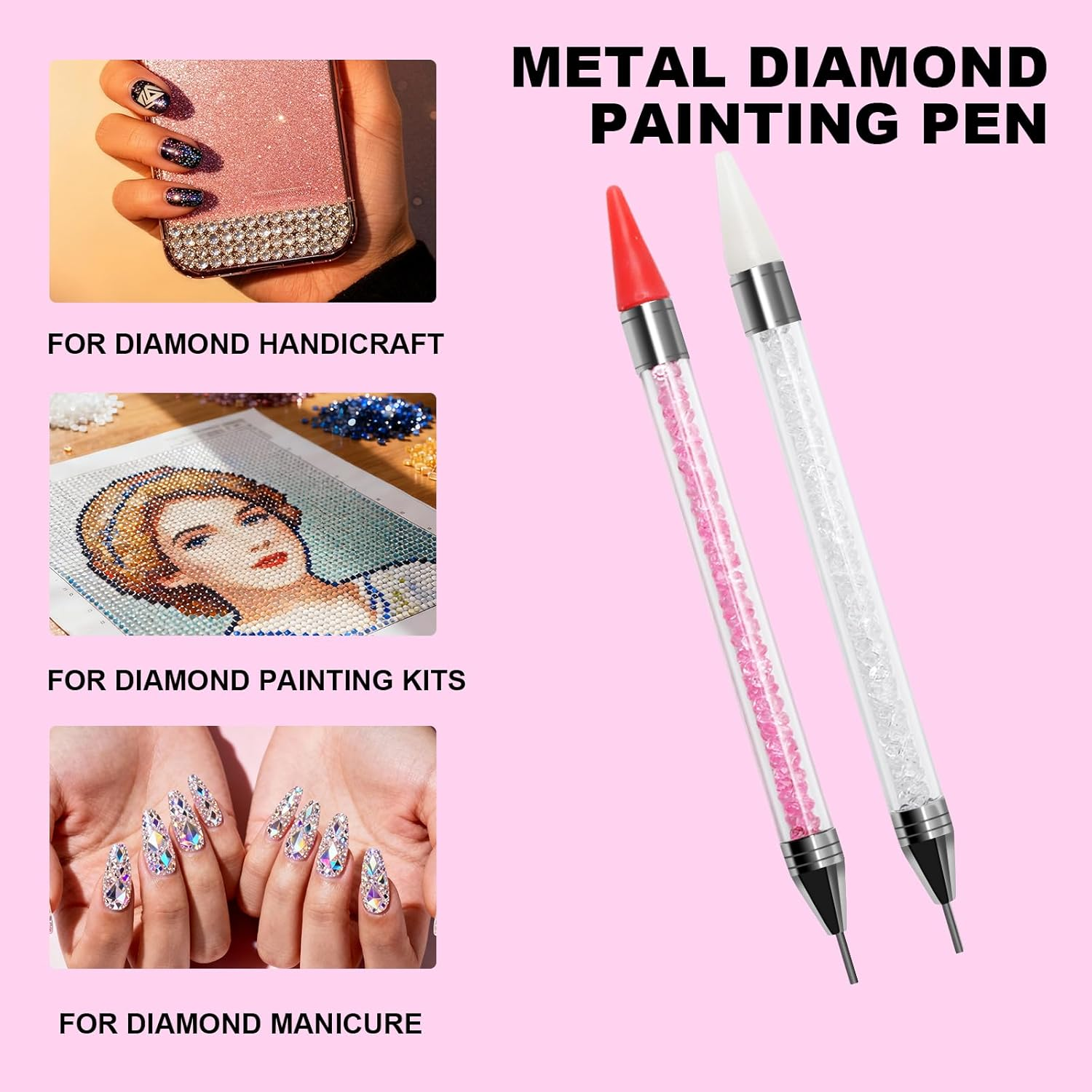 TNSLAND 2 X Acrylic Rhinestone Picker Dotting Pen Dual Ended Gemstones with 4 Wax Heads, Nail File and 1 Tweezers, Nail Rhinestones Picker Dual-Ended Wax Pen for Nail Art & DIY Jewellery image number 3