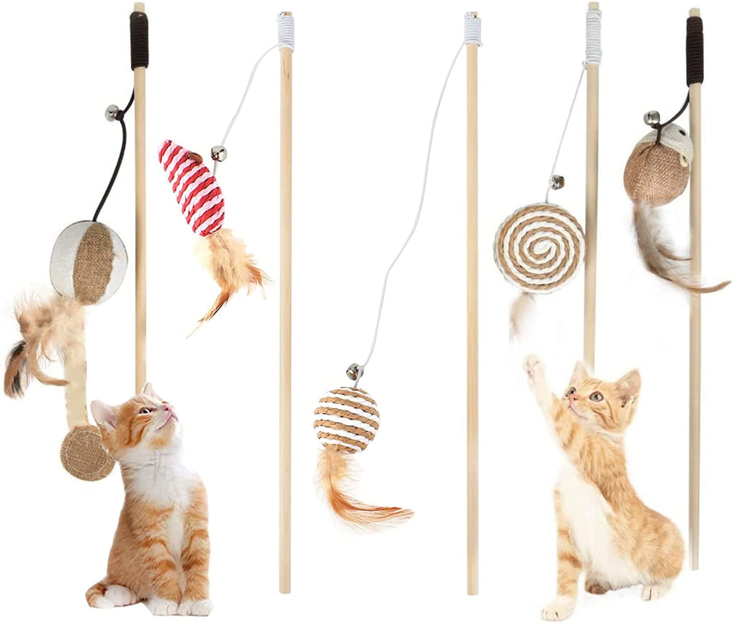 Cat Teaser Wand Toys,Cat Feather Toy,Cat Interactive Toys,Fishing Rod with Mouse, for Play, Exercise, Activity & Fun, Indoor Cats Kitten Interactive Training (5Pcs) image number 6