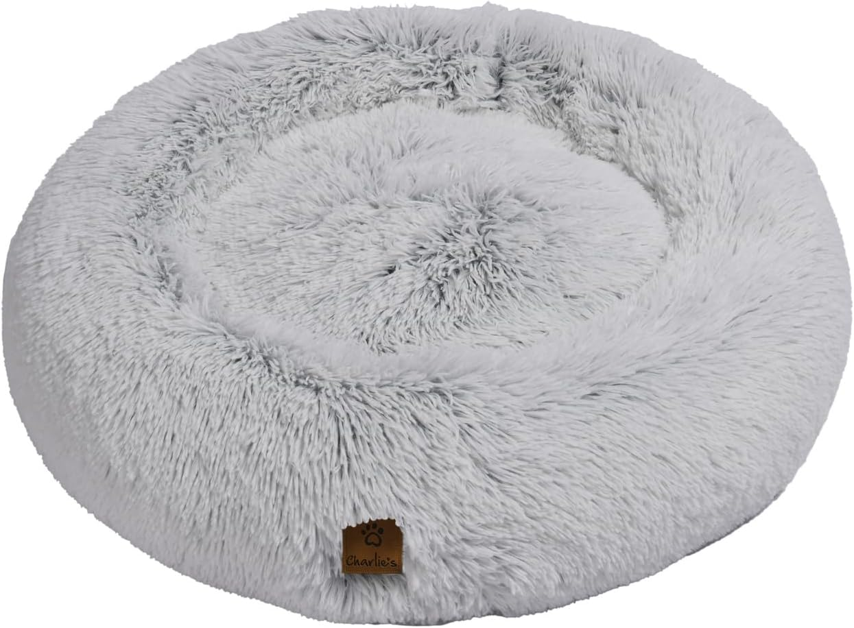Charlie'S Shaggy Faux Fur Donut Calming Dog Bed Dog Cat Luxurious Faux Fur - Artic White Chinchilla Medium Diameter 76 Cm X Height 23Cm image number 6