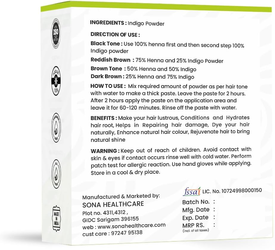 Indigo Leaves Powder for Hair Colour Natural No Added Colour or Preservatives Avuri Akulu Powder Indigofera Tinctoria Powder 200 Grams Green image number 3