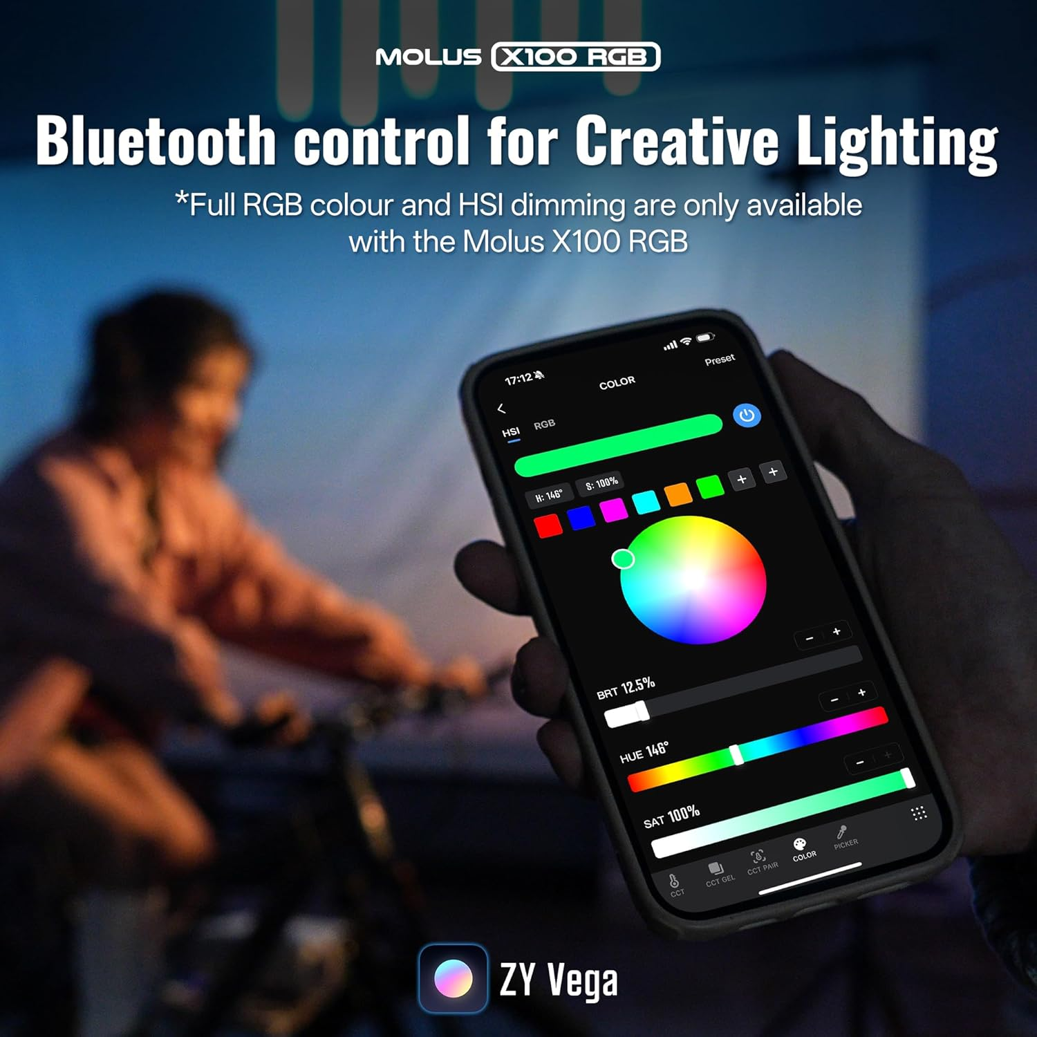 ZHIYUN MOLUS X100 RGB PRO 100W Video Light [Official] V2 Upgraded Version Professional Photography Lighting Portable Continuous Output Lighting 2500K~10000K CRI&ge;95 TLCI&ge;97 Only 384G for Youtuber TT image number 5