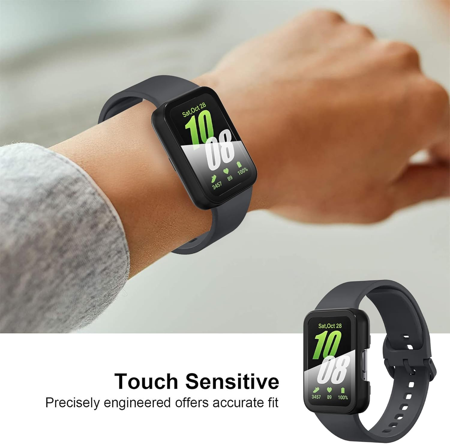 Suoman 2-Pack for Samsung Galaxy Fit3 Screen Protector Case, All-Round Hard PC Anti-Scratch Tempered Glass Cover-Black+Black image number 1