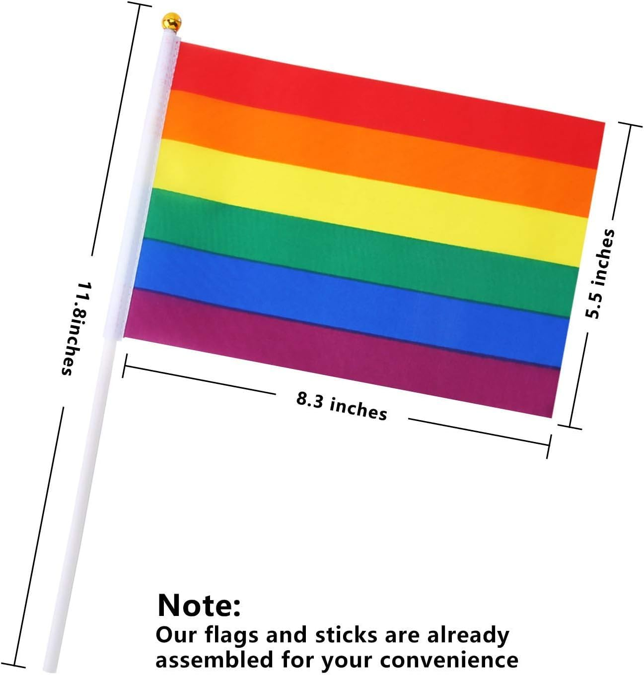 Acemedia 60 Pack Gay Pride Flags Mini Small LGBT Rainbow Stick Flags for Rainbow Pride Parade Festival Party Decorations image number 3