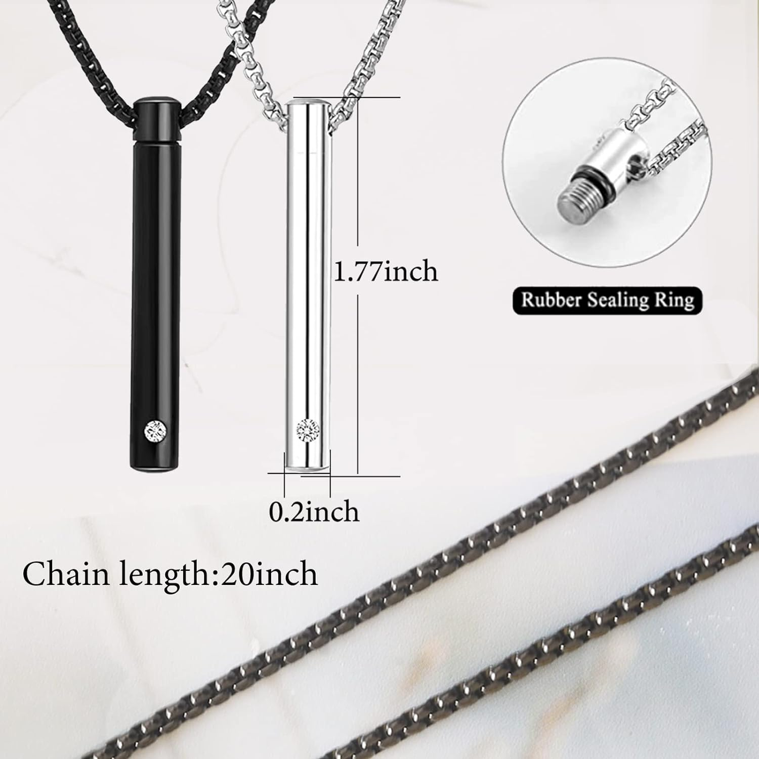 2 Pcs Cremation Necklace for Ashes Urn Necklace for Ashes Stainless Steel Cremation Jewelry Memorial Ash Holder with CZ Necklace image number 4