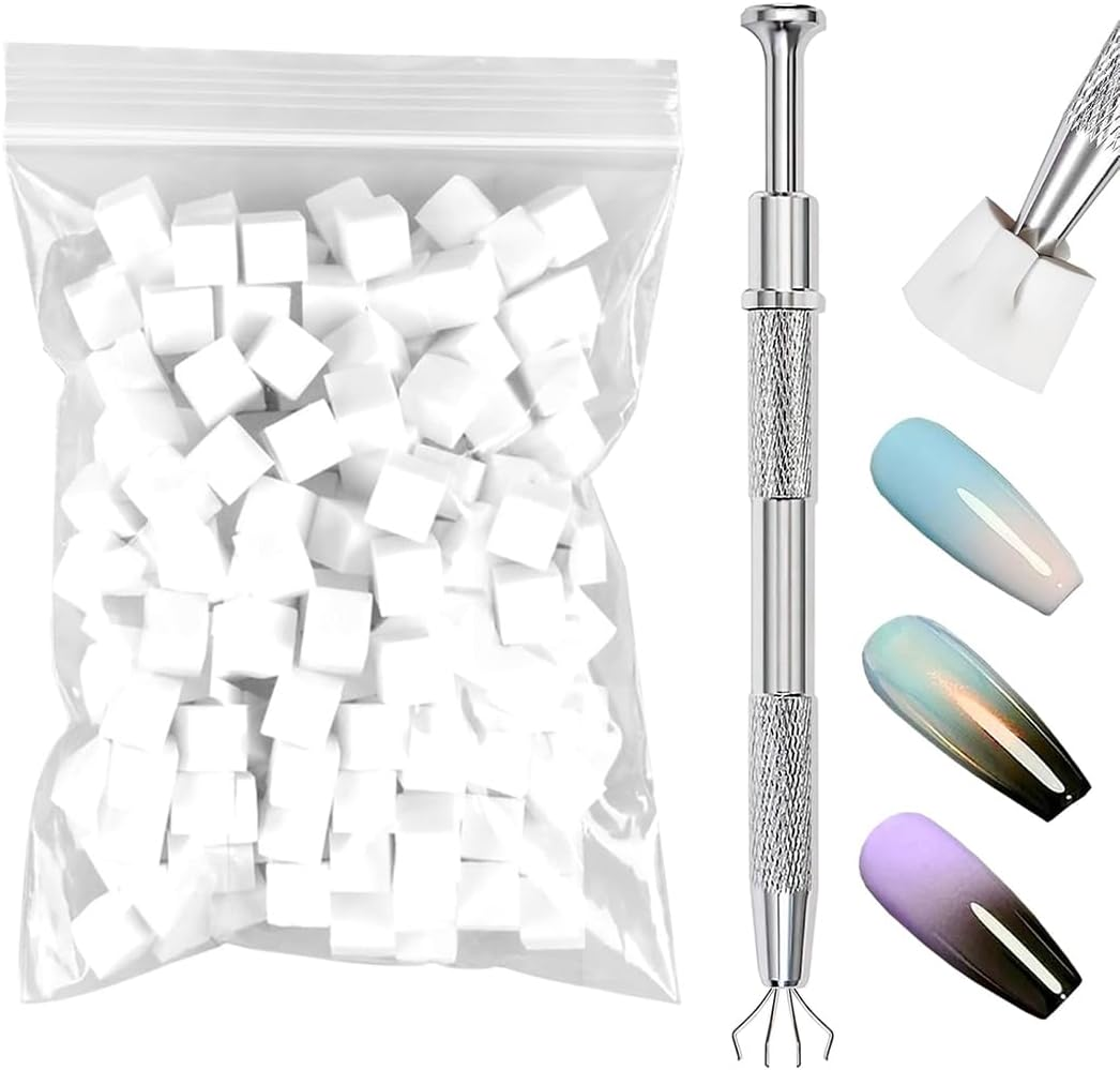 MUNZE Pack of 100 Nail Art Sponges with Metal Gripper, Nail Art Sponge Brush, Manicure Accessories for Nails to Create a Variety of Gradient Nail Art Patterns, Nail Design Accessories Sponge Brush image number 3