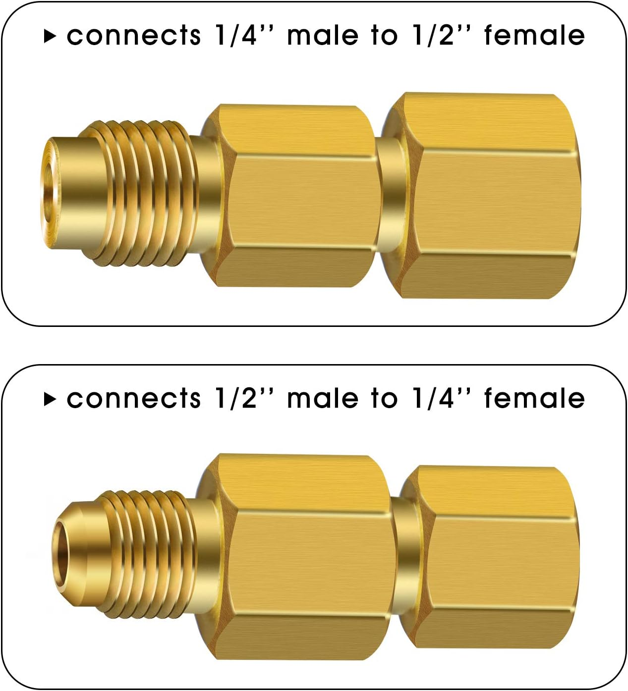 6 Pieces 6015 R134A Brass Refrigerant Tank Adapter to R12 Fitting Adapter 1/2 Female Acme to 1/4 Male Flare Adaptor Valve Core and 6014 Vacuum Pump Adapter 1/4 Inch Flare Female to 1/2 Inch Acme Male image number 3