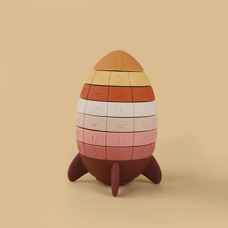Kid'S Montessori Toys Numbers Math Equations Rotate and Stackable Puzzle Silicone Model Rockets Fidget Toys Matching Numbers Game, Educational Learning Toys for Toddlers 3 4 5+ Year, Brown