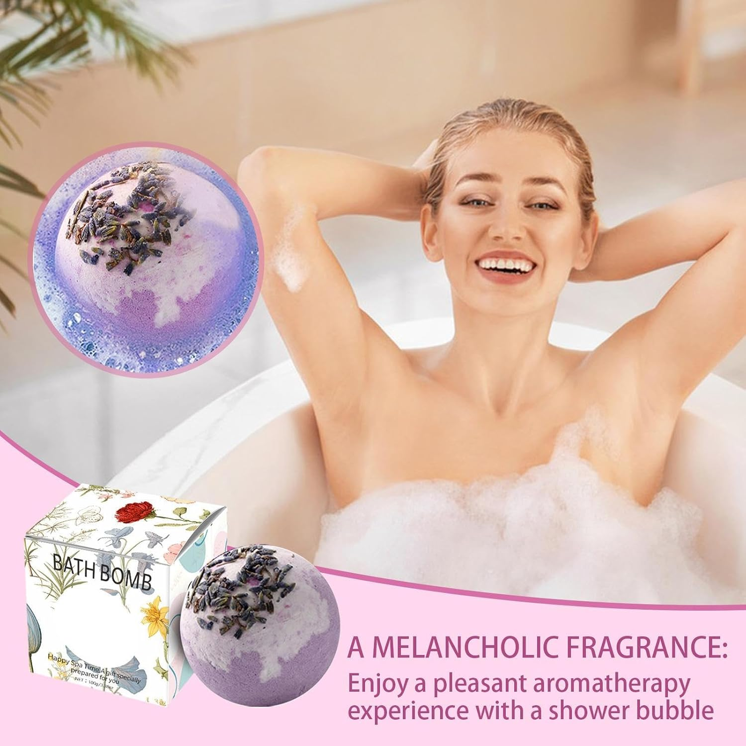 Bubble Bath for Women | Natural Handmade Bomb Balls with Natural Sea Salt - Bath Supplies for Women, Girl, Woman, Him, Kids image number 1