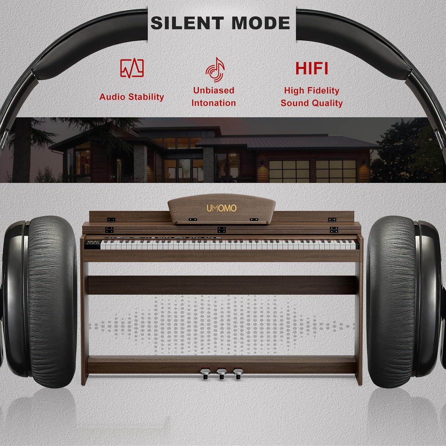 UMOMO U-710 88 Key Digital Piano Keyboard with Piano Bench, Full Size Electric Piano with Piano Stand, Headphone Jack, 3 Pedal, Electronic Piano for Beginner, Adults, Brown