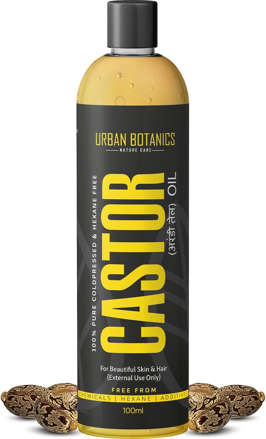 Urbanbotanics&reg; Cold Pressed Castor Oil for Hair Growth, Skin Care, Moisturising Dry Skin, Nails, Eyelash - Virgin Grade - 100Ml