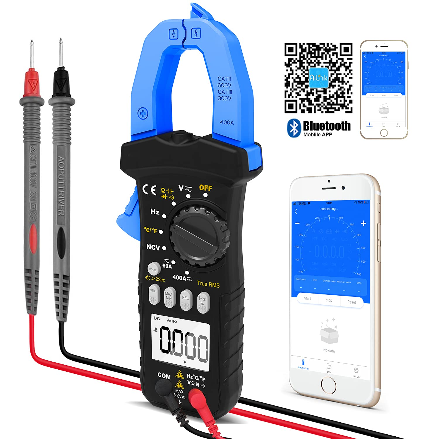 Digital Clamp Meter, HOLDPEAK 7200-APP AC/DC Amp Clamp Meter 6000 Counts Auto-Ranging Bluetooth Multimeter for Volt, Amps, Ohm, Temp, Frequency, TRMS Clamp Meter Multimeter for Home, Circuit Detection