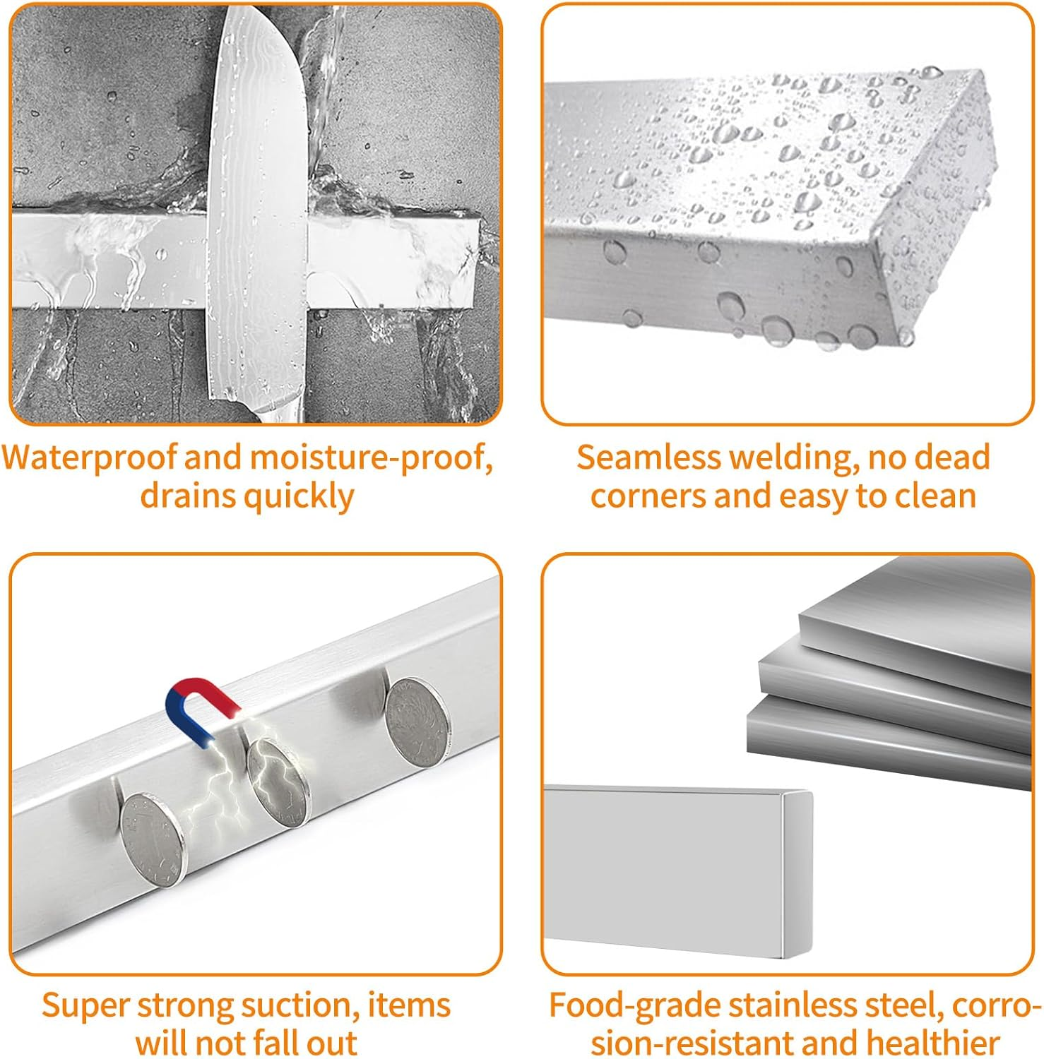 Magnetic Knife Holder for Wall 40Cm(16 Inch), Secure Easy Access Storage Stainless Steel Knives Rack, Strong Self Adhesive 3M Tape Strip Perfect for Kitchen or Garage Utensils Tools image number 2