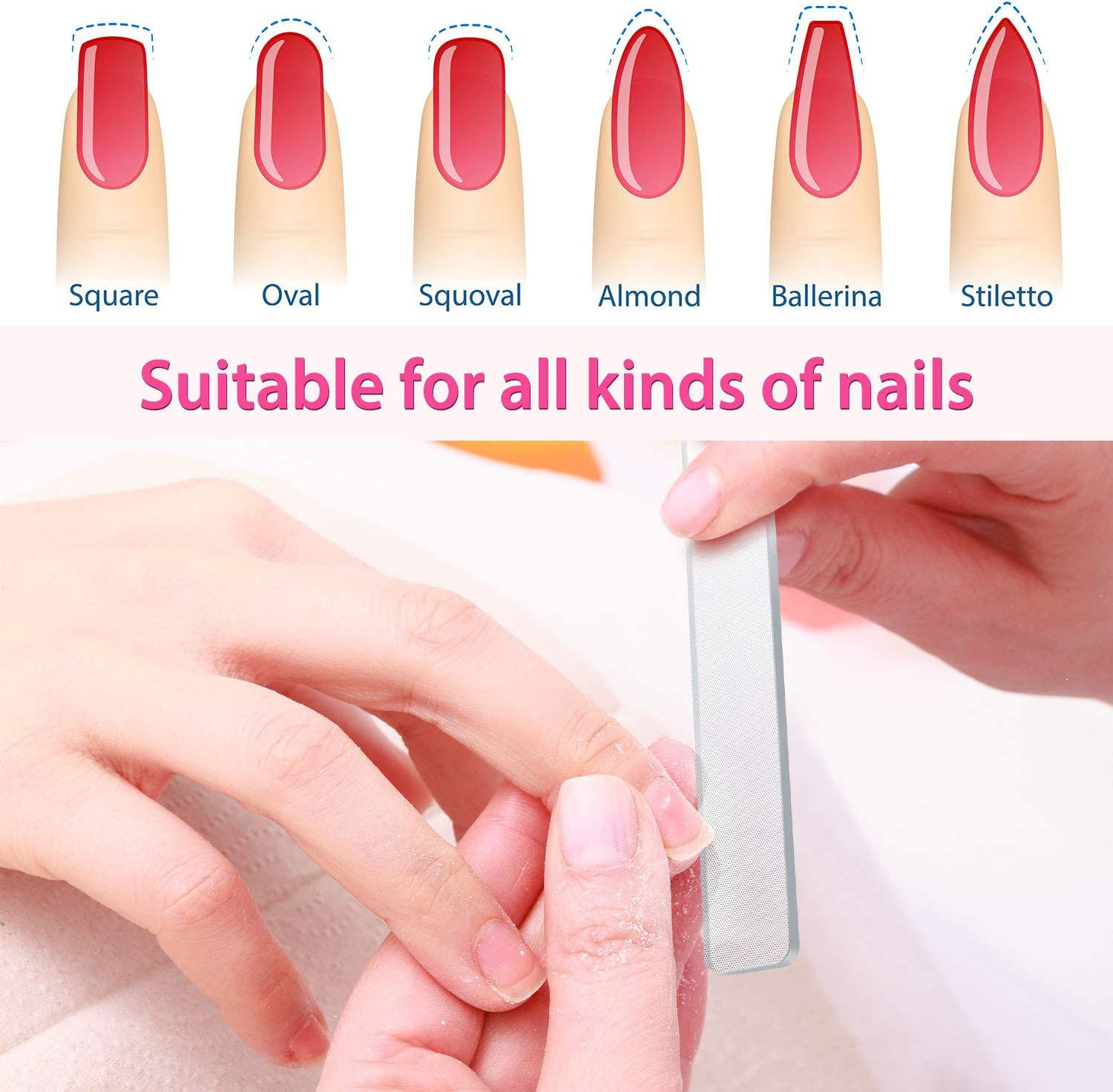 8 Pieces Nano Glass Nail Shiner Glass Nail Files Crystal Nail Shine Buffer Polisher with Case for Natural Nails (White) image number 2