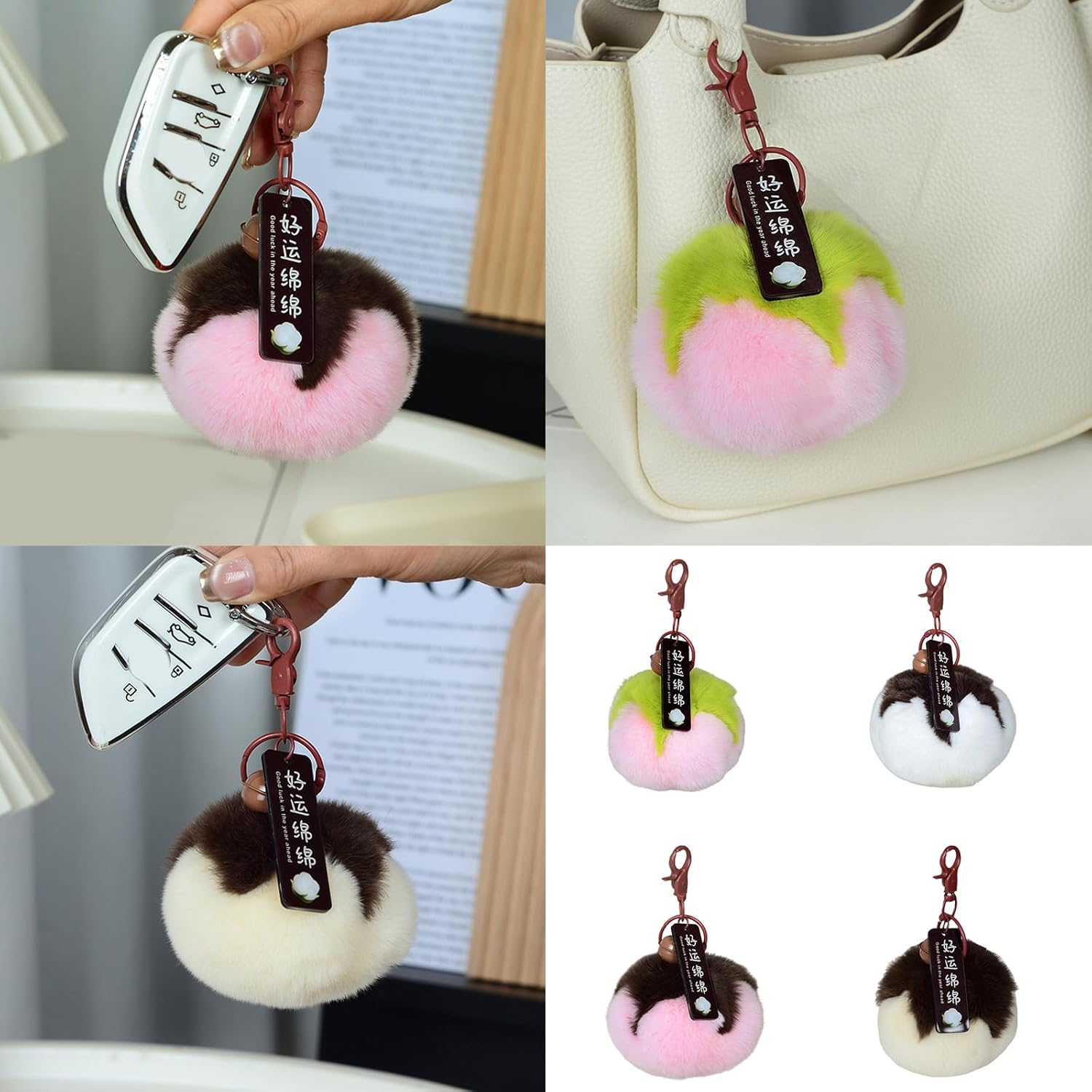 [Xinsheinelry] 2. Ultra Soft Simulated Hair Key Ring Lightweight Design Bag Decoration for Metal Clasp for Premium Keychain Outdoor and Gift