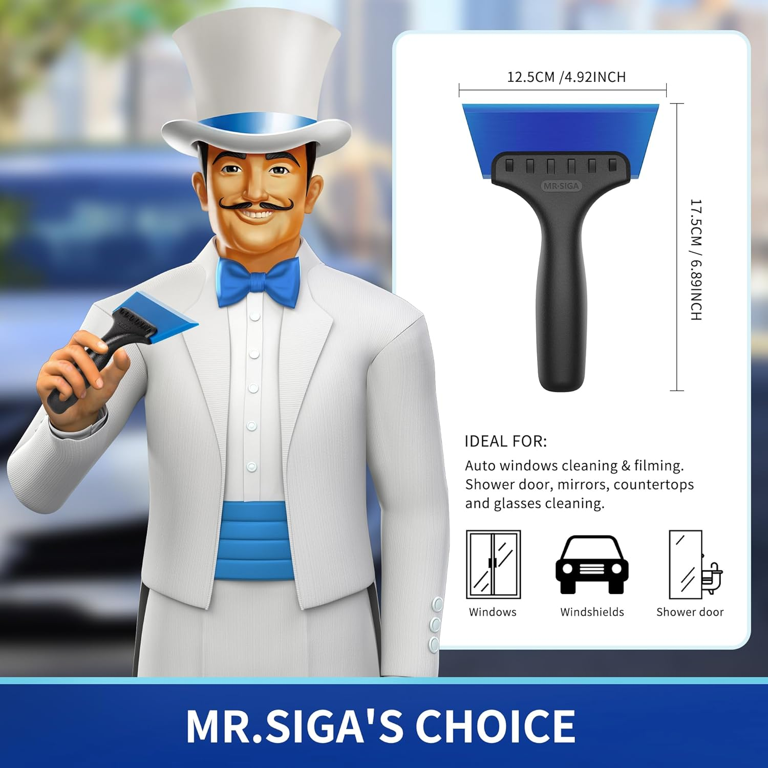 MR.SIGA Small Squeegee for Tile, Glass, Mirror, Shower, Car Window, Mini Size, Window Tint Squeegee, 5 Inch