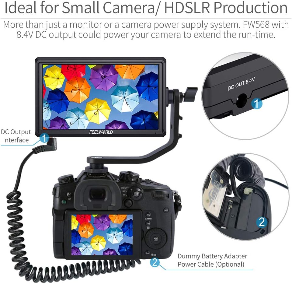 FEELWORLD FW568 6" Camera Field Video Monitor 4K HDMI Full HD 1920X1080 LCD 16:9 IPS Screen with Swivel Arm for DSLR Rig Sony Canon Nikon Olympus Pentax Panasonic image number 2