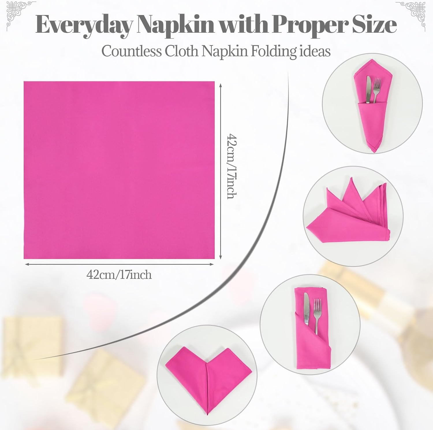 PLOYMONO Fuchsia Heavy Duty Cloth Napkins - 17 X 17 Inch Solid Washable Polyester Dinner Napkins - Set of 8 Napkins with Hemmed Edges - Great for Weddings, Parties, Banquets Dinner & More