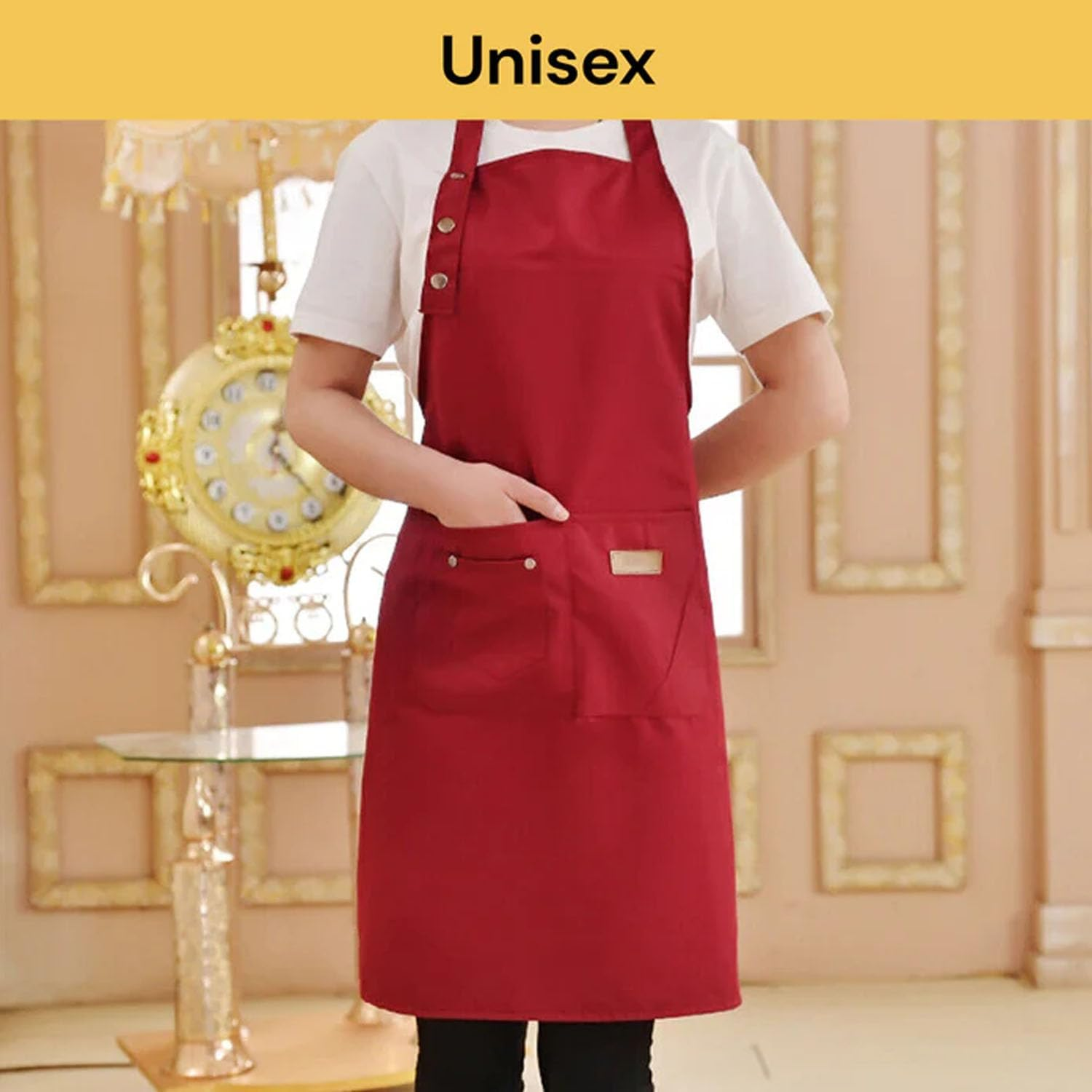 EZONEDEAL Work Aprons for Men Women Chef Aprons Adjustable Strap and 3 Pockets, Apron for Servers Kitchen Cooking Baking Artist Painting image number 5