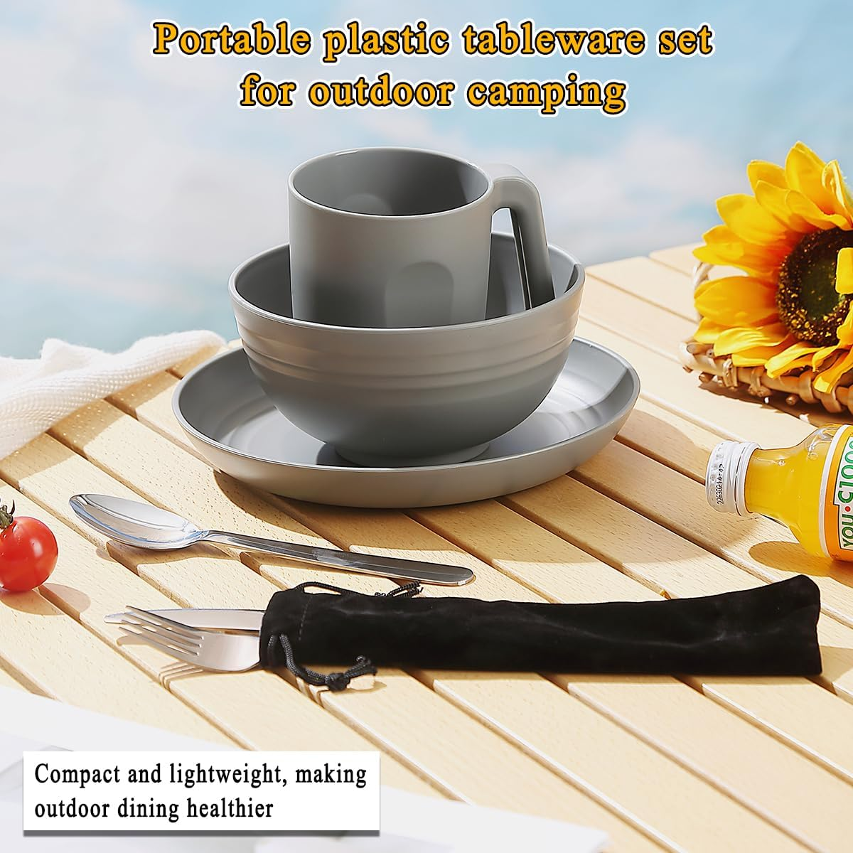 Camping Utensils, Reanea Camping Mess Kit for Travel, Camping, Picnic, Outdoor, Camping Gear Include Knife, Spoon, Fork Cutlery Set, Cup, Bowl, Plate, Camping Essentials for 1