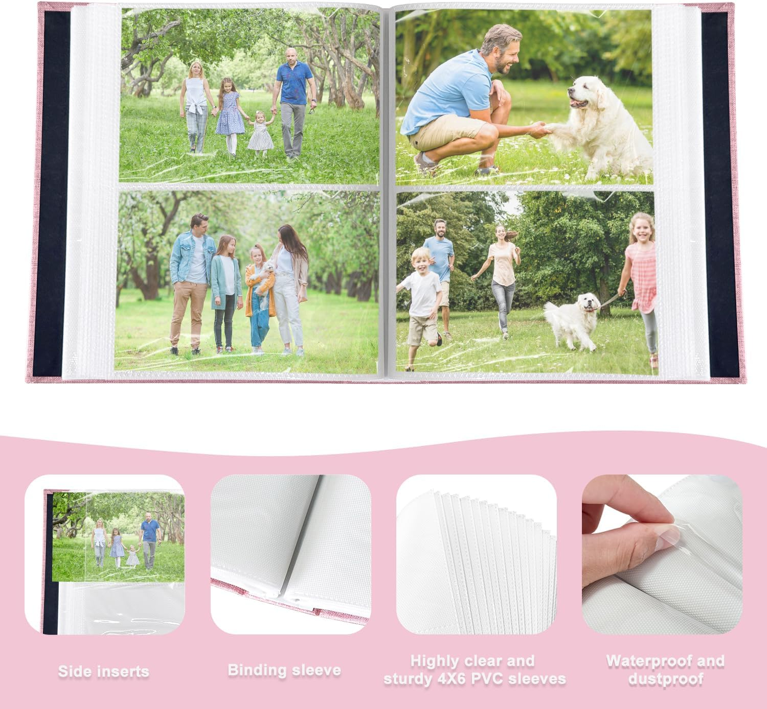 200-Pocket Photo Album 4X6 - Slip-In Picture Album with Linen Cover & Display Window, Vertical Photo Book for Wedding, Family, Baby, Anniversary & Vacation Memories (Holds 200 Photos) image number 5