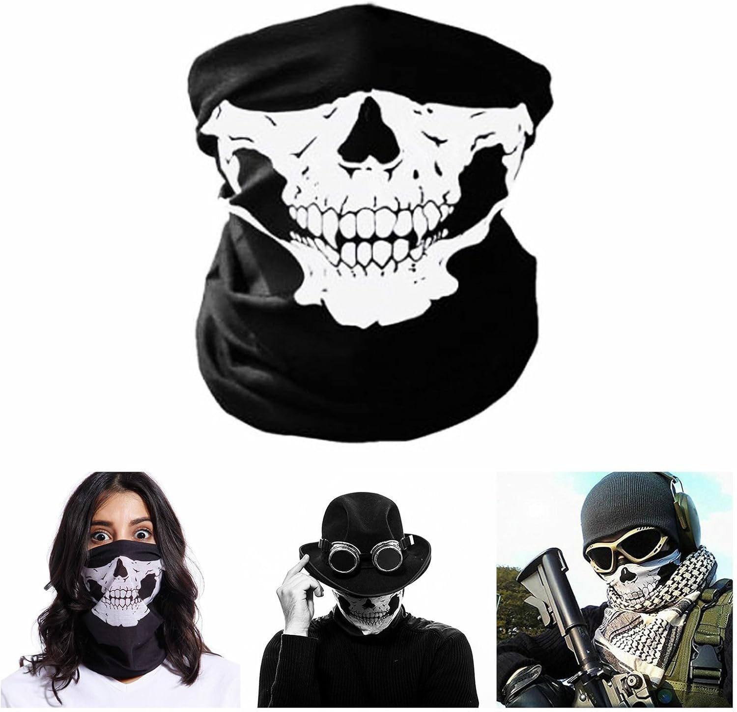 TDR Skull Face Mask for Bike Motorcycle, Helmet, Snowboard, Hunting, Costume Ski Mask, 100% Polyester Microfiber, Washable, Black/White image number 4