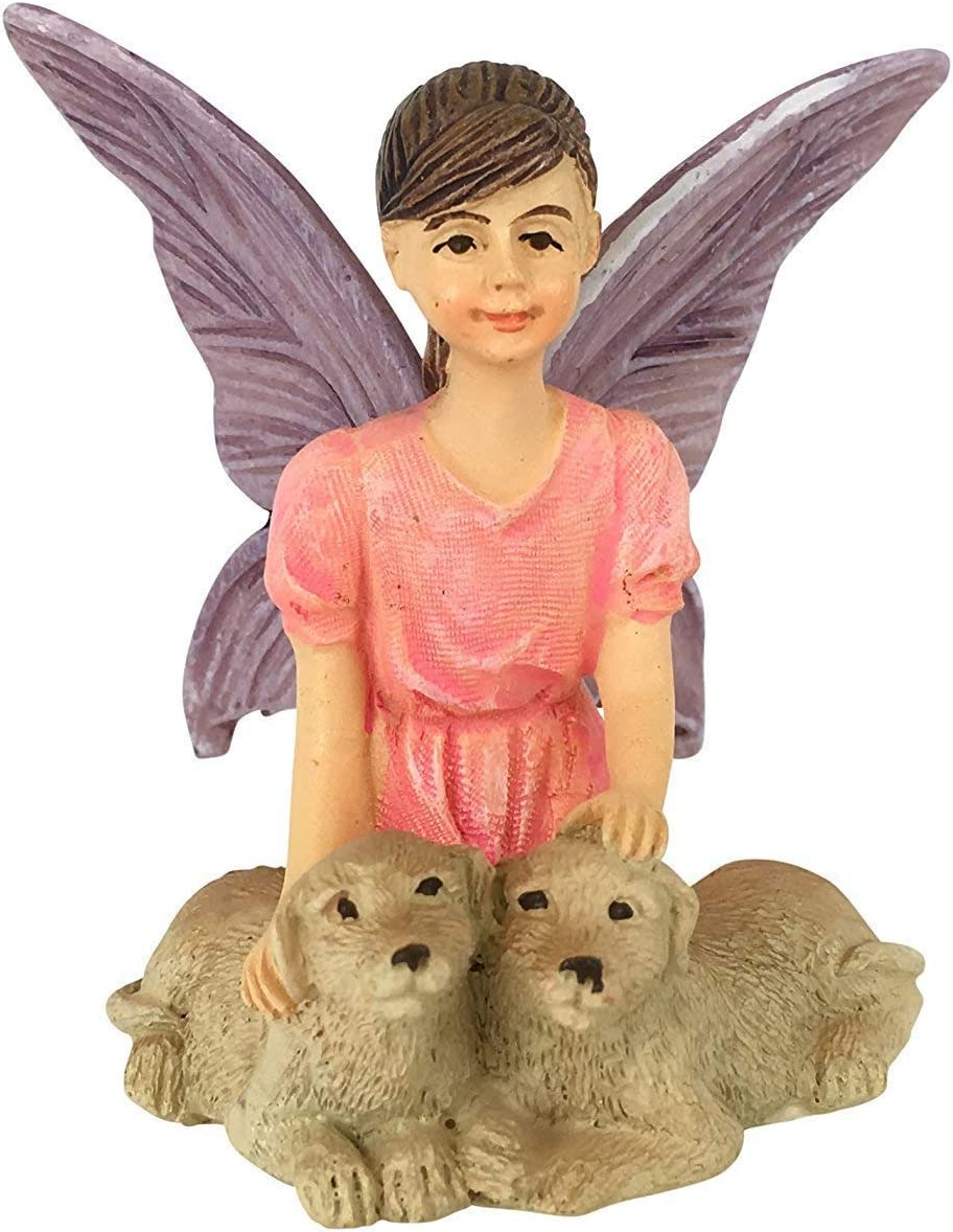 Glitzglam Sofie the Garden Fairy with the Puppies - a Miniature Fairy Figurine for Your Fairy Garden By image number 2