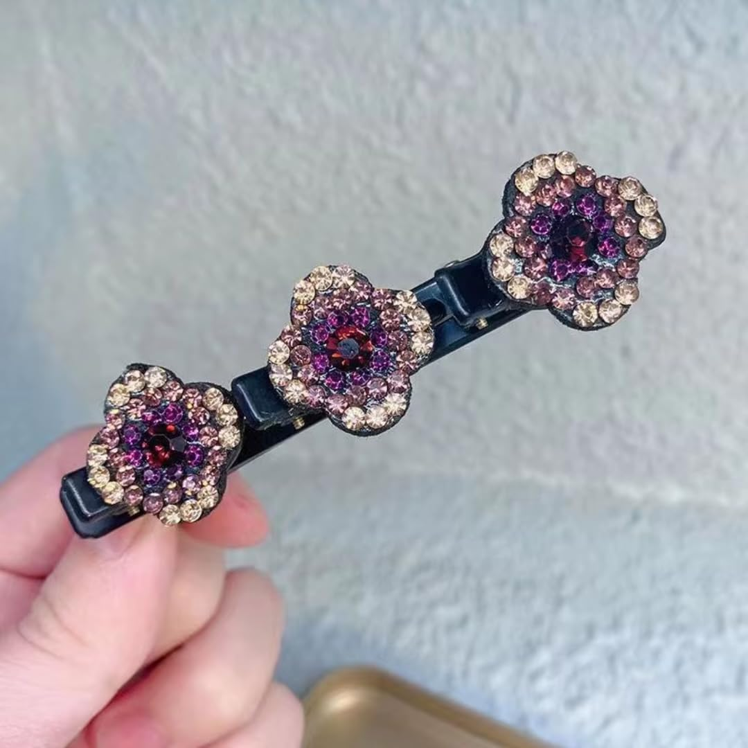 1 X Sparkling Crystal Hair Clips, Braided Hair Clips for Women, Girls, Elegant Rhinestone Hair Clips for Hairstyles, Non-Slip & Stylish for Everyday, Wedding & Party (Purple) image number 4