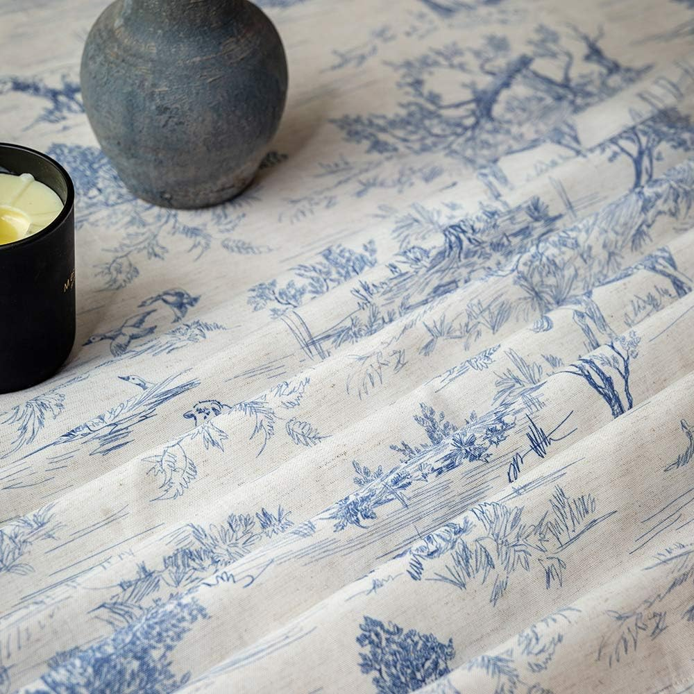 Rustic Tablecloth Classic French Village Printed Linen Fabric Table Cover Farmhouse Decoration 55X120 Inches Rectangle/Oblong Blue for Kitchen Dining image number 4