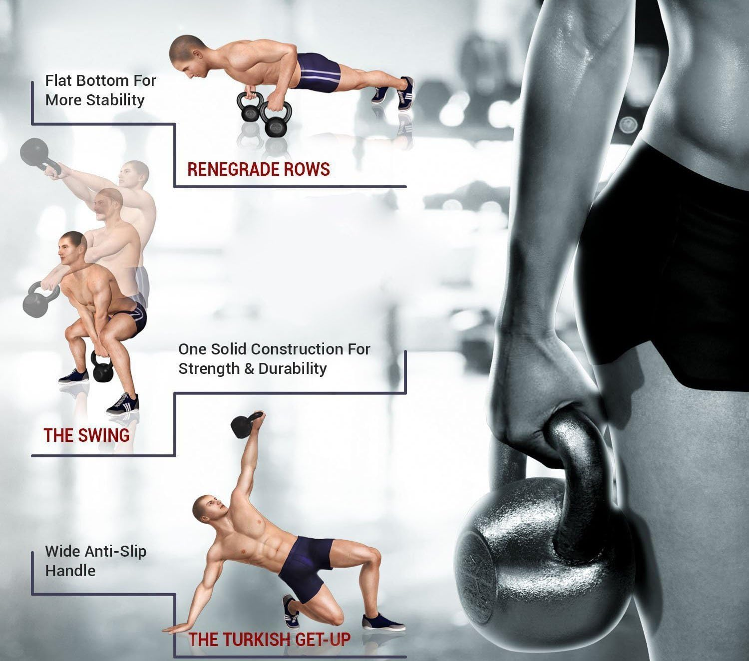 Kettlebells - Pro-Grade Steel Handle Vinyl Coated Weights by HCE - Kettlebell Workout, Crossfit, MMA, Bodybuilding, Power Weightlifting - Home Gym Fitness Sport Equipment - 12 Kg image number 6