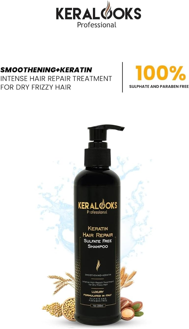 Keralooks Professional&reg; Keratin Repair Shampoo for Damaged Hair - 250Ml | Strengthens and Revitalizes Dry Frizzy Hair | Nourishing Formula for Smooth Strong and Healthy Hair | Ideal for All Hair Types