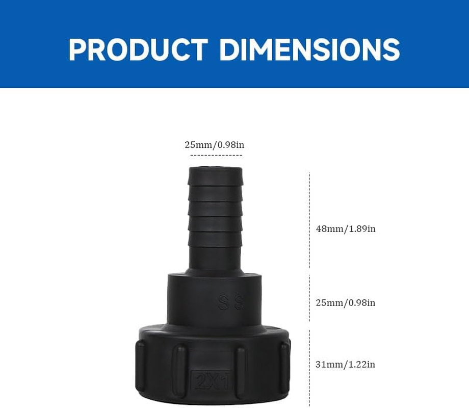 25Mm IBC Water Tank Fittings Black with Sealing Ring, Water Butt Water Tank Faucet Replacement Connector for Garden Hose Adapter Valve Parts image number 1