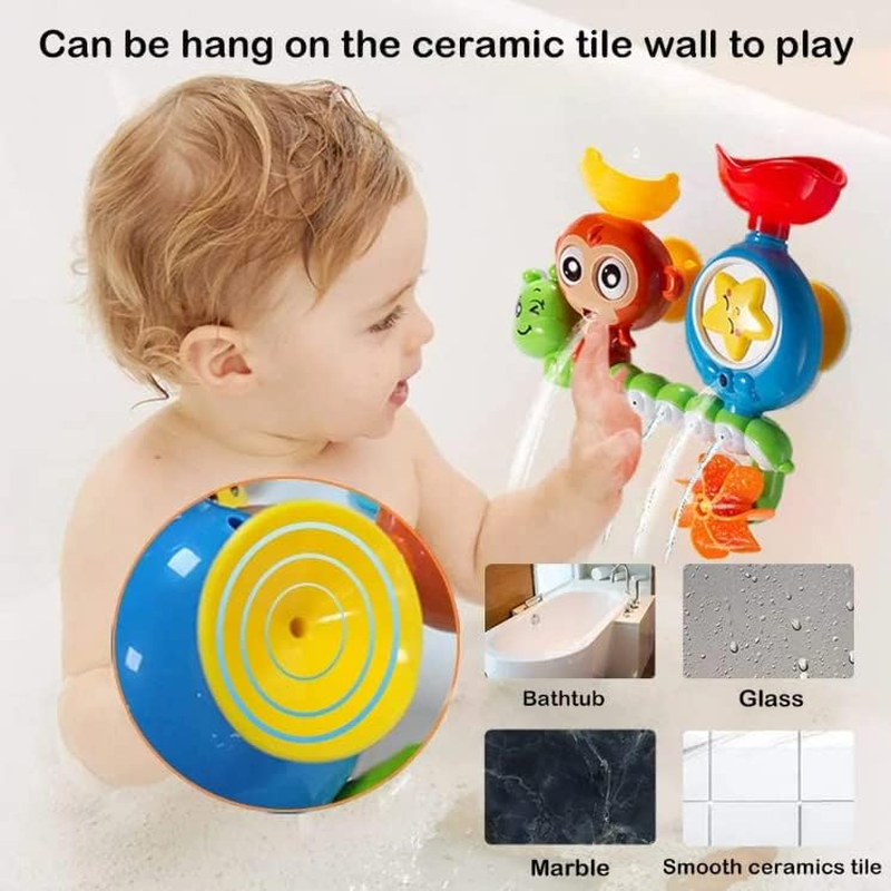 ATEKA Bath Toys for Toddlers Age 1 2 3 Year Old Girl Boy, Preschool New Born Baby Bathtub Water Toys, Durable Interactive Multicolored Toy, Lovely Monkey Caterpillar, 2 Strong Suction Cups image number 1