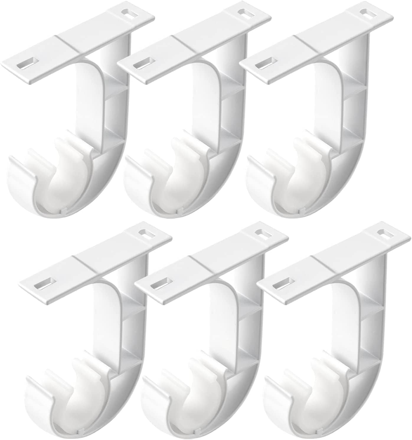 Curtain Rod Brackets Holders,6 Pack Ceiling Curtain Rod Brackets, White Curtain Rod Holder Hooks for 1 Inch Rod, Aluminum Alloy, Heavy Duty Ceiling Hooks for Curtains Shower Curtain Rod Bracket Hanger image number 2