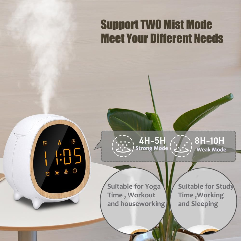 SOICARE Clock Essential Oil Diffuser,Screen Touch Control Aromatherapy Air Scent Diffusers for Home Bedroom Student,Multi-Function Alarm Clock/Light/Mist/Timer 200ML image number 2