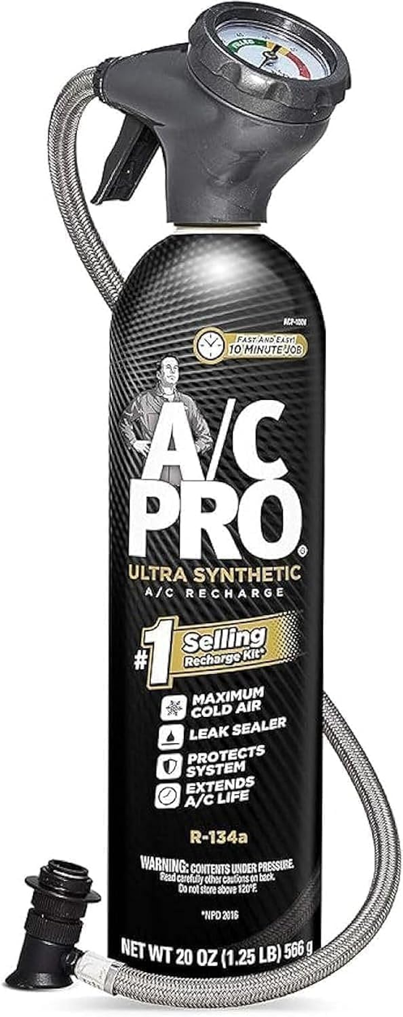 A/C Pro ACP-100 Professional Formula R-134A Ultra Synthetic Air Conditioning Refrigerant with Reusable Dispenser and Gauge - 20 Oz.