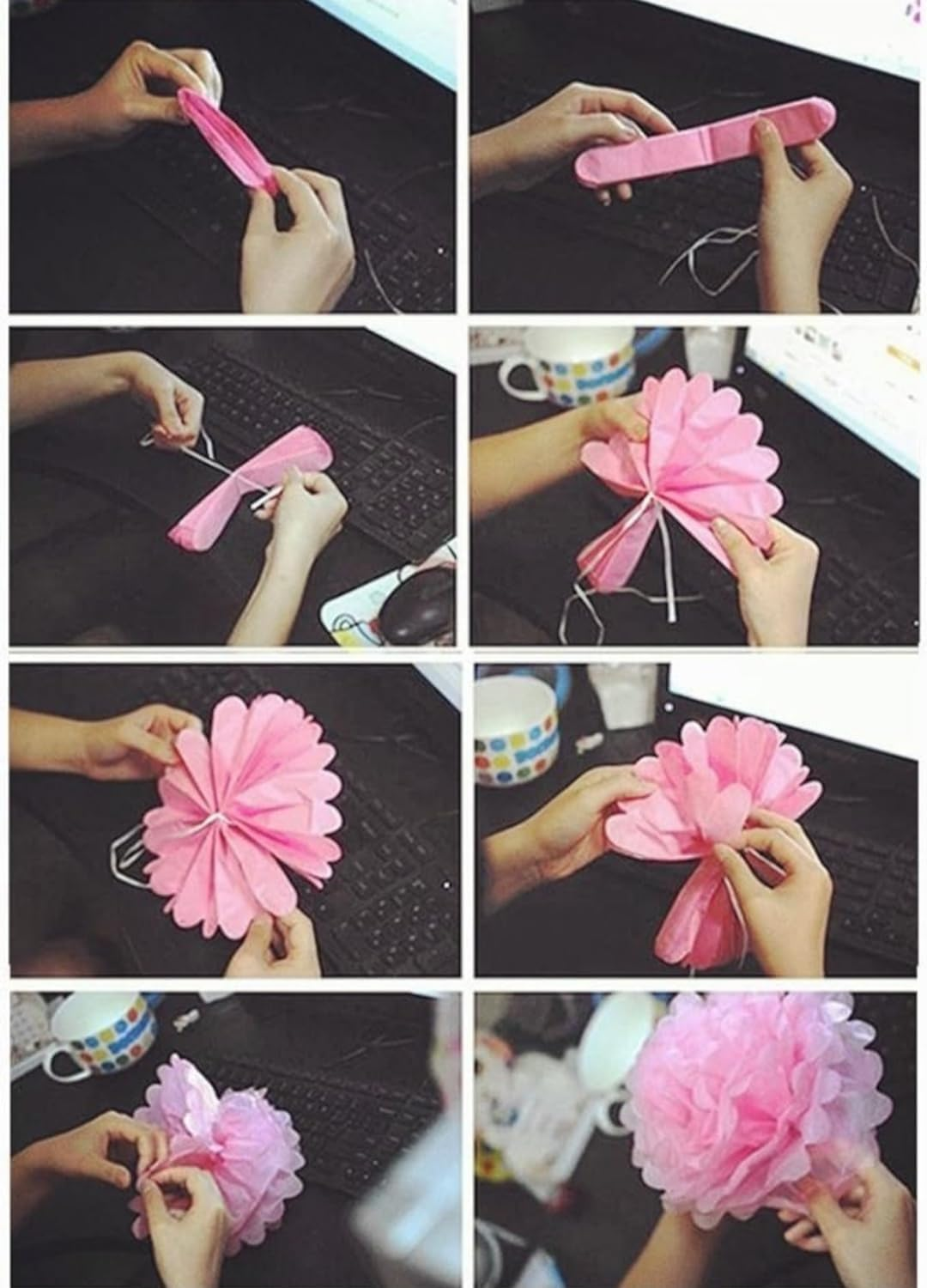 10Pcs Tissue Hanging Paper Pom-Poms Flower Ball Wedding Party Outdoor Decoration,Paper Flower Ball for Wedding Bridal Shower Birthday Bachelorette Party Backdrop Decoration,Light Pink image number 5