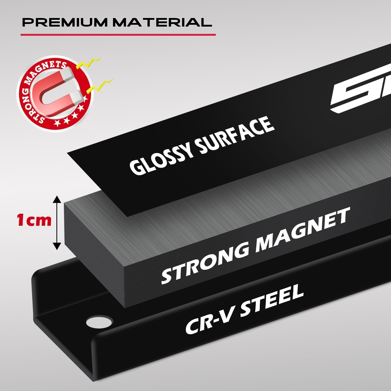 Magnetic Tool Holder Storage Organizer: 7-Piece Garage Wall Mount Rack Organization Strip Power Magnet Organizers Mounted Workbench Board Slatwall Van Hanger image number 3