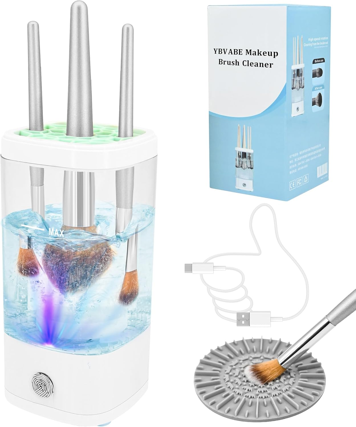 YBVABE Makeup Brush Cleaner Machine, Electric 9000 RPM Automatic Rotation, IP65 Waterproof, USB Plug Design, Fast and Efficient Cleaning for Makeup Brushes and Sponges, Easy to Use image number 2
