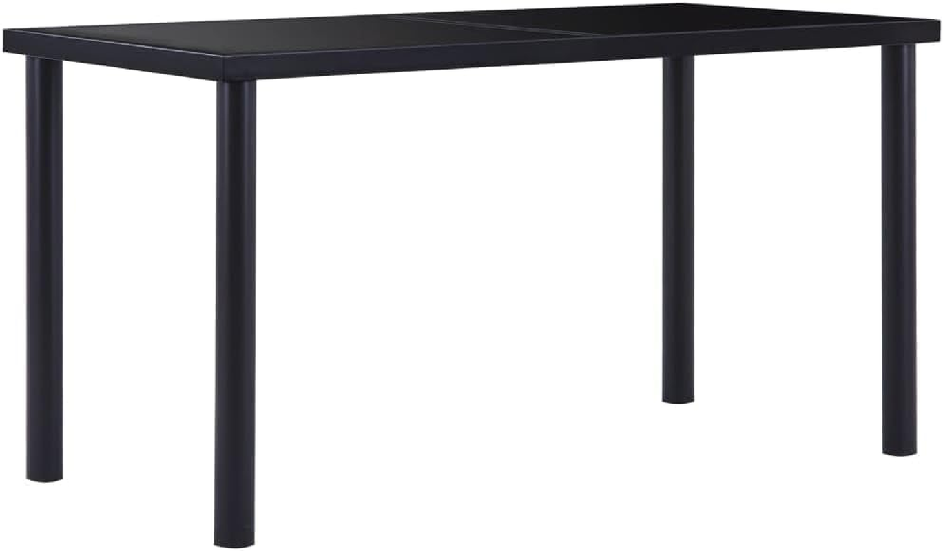 'Vidaxl Contemporary Dining Table with Black Tempered Glass Top and Powder-Coated Metal Frame - Easy Clean, Durable - Ideal for Kitchen, Dining Room, Outdoor Dining image number 6