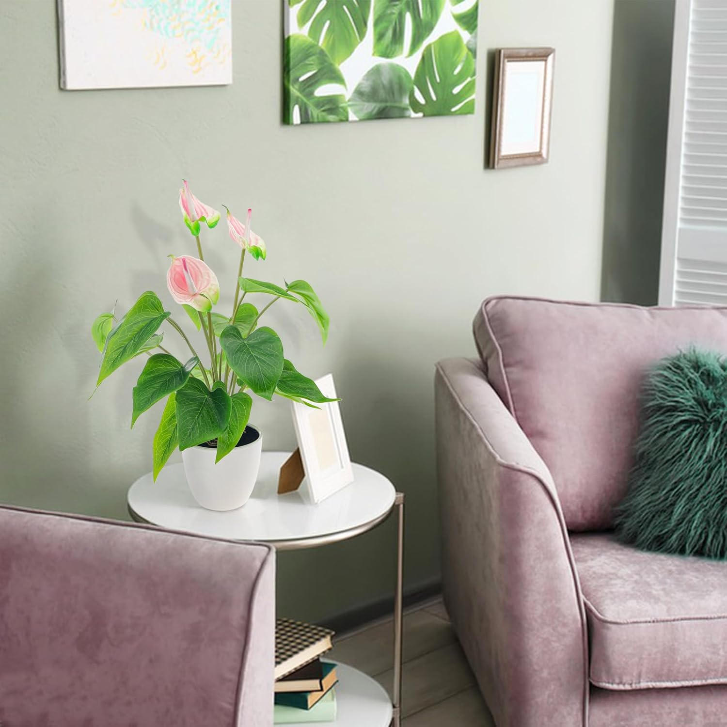 Quancru 42Cm Pink Artificial Anthurium Lily Flower Fake Andraeanum Plant Decor Real Touch Simulation Bonsai DIY Wedding Party Show Ceremony image number 6