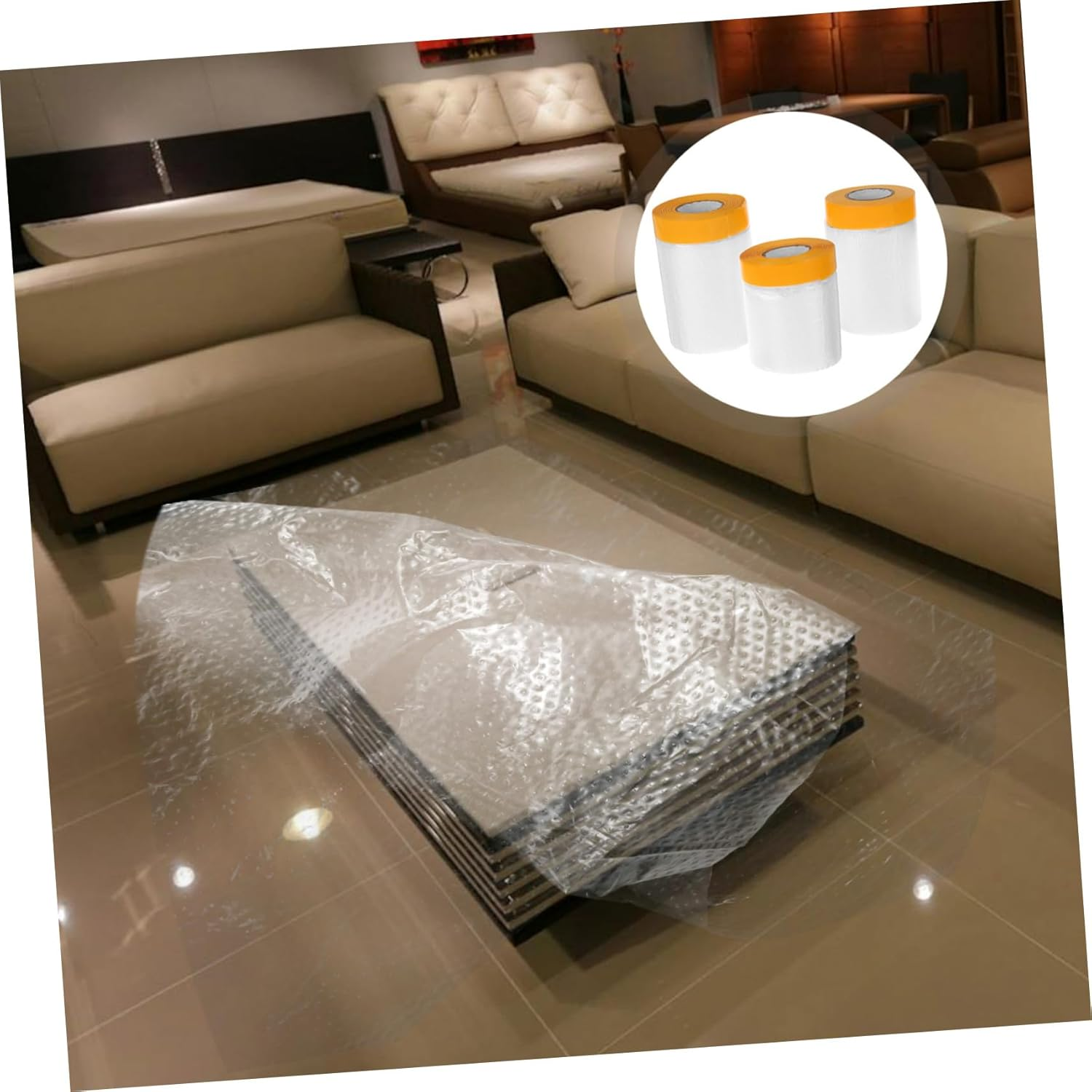 3 Rolls Dust Protective Film for Furniture Car Auto Body Plastic Cover Paint Adhesive Protective Film for Vehicle Coverage during Painting Painters for Decoration Floor image number 4