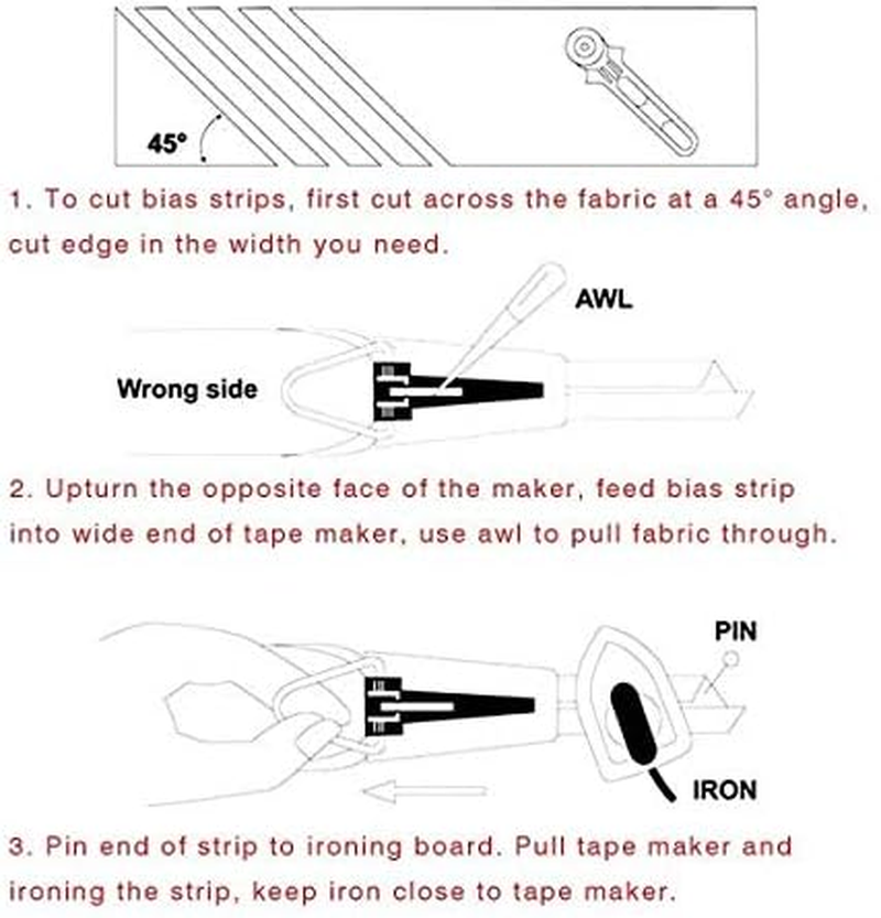 Windman 5Sizes Single/Double Fold Bias Tape Maker Tool Kit Includes 6MM/9MM/12MM/18MM/25MM 4Sizes Bia Tape Maker for DIY Sewing Quilting Tape Binding Use image number 3