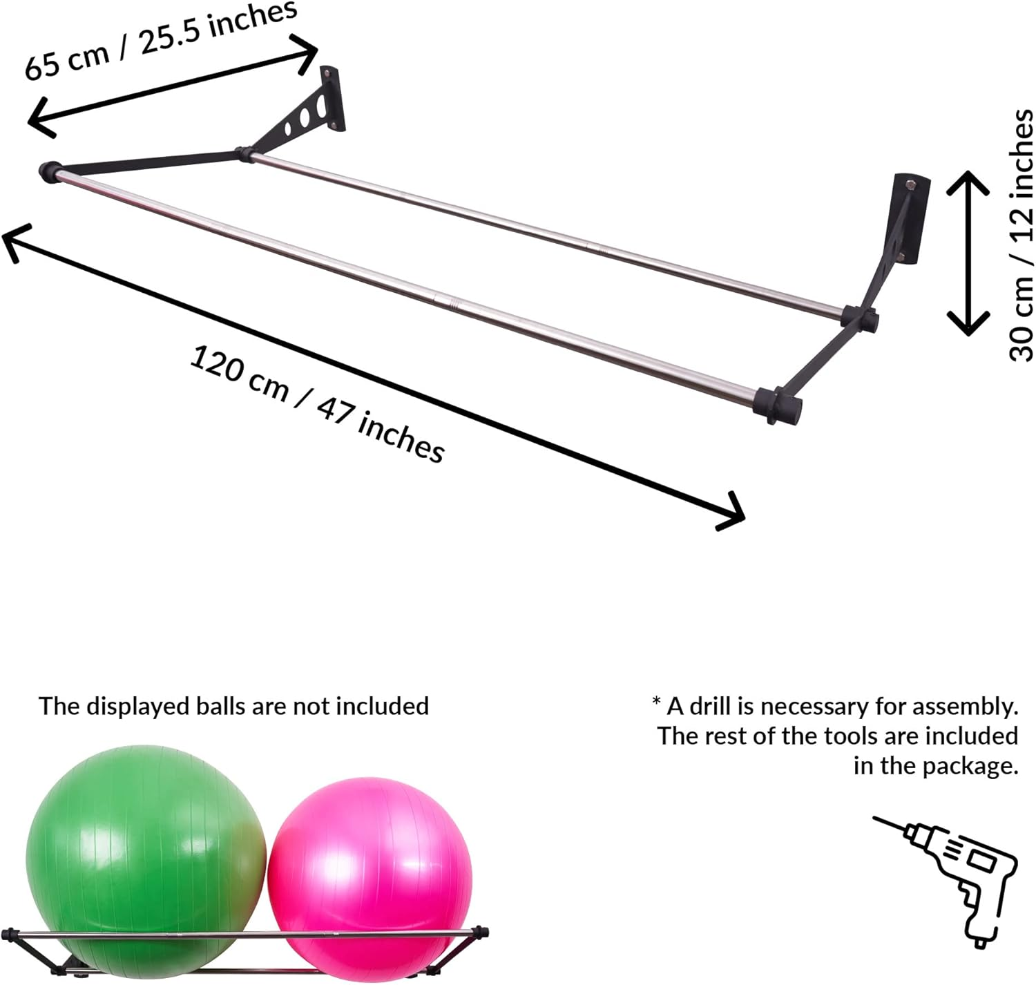 Exercise Ball Holder | Organize Your Space | Wall Mounted Ball Rack | Yoga Ball Holder | Exercise Ball Wall Mount | Fitness Ball Rack | Therapy & Stability Ball Rack | for Gyms, Studios, Home Gyms