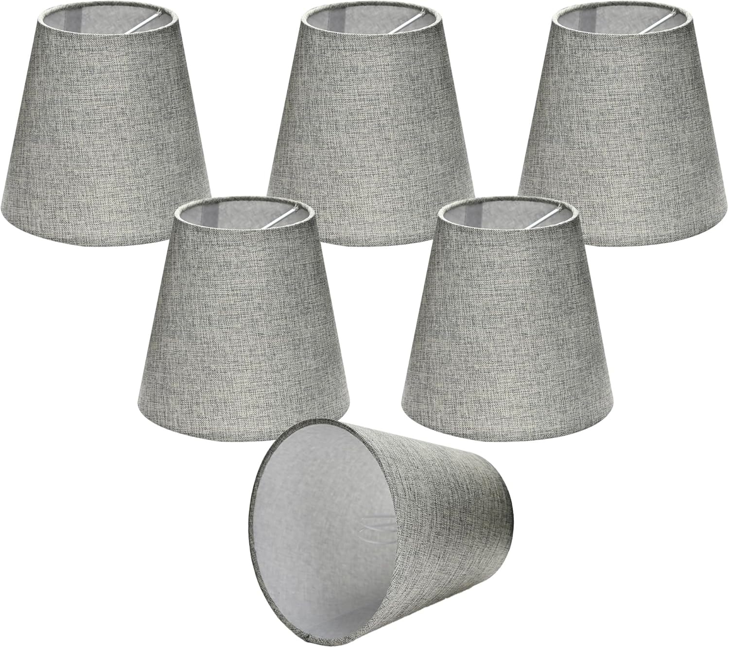 Clip on Lamp Shades Set of 6, Pleated Beige Small Empire Fabric Replacement Shades for E14 Candelabra Bulbs &ndash; for Chandeliers, Wall Sconces & Table Lamps
