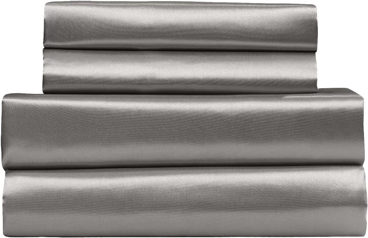 Royal Comfort Sheet Set Satin Polyester, Ultra Soft, Breathable, Silky Smooth, 1 X Fitted Sheet, 1 X Flat Sheet, 2 X Pillowcases(4 Pcs, King, Charcoal) - Malaga Wine image number 6