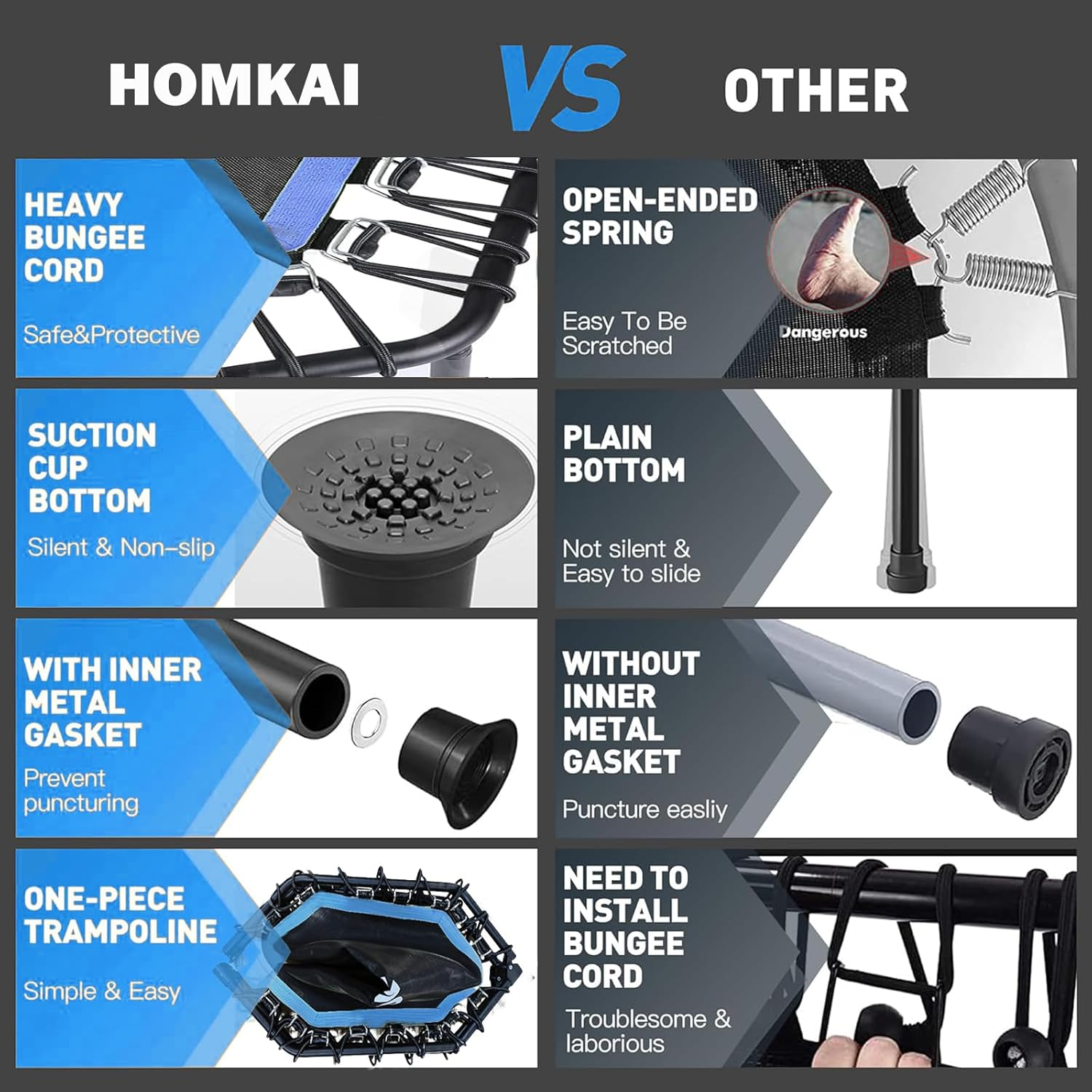 HOMKAI 51" Foldable Mini Trampoline Rebounder, Fitness Trampolines, T Shape Adjustable Foam Handle, Stable & Quiet Exercise Rebounder for Kids Adults Indoor Outdoor Workout image number 1